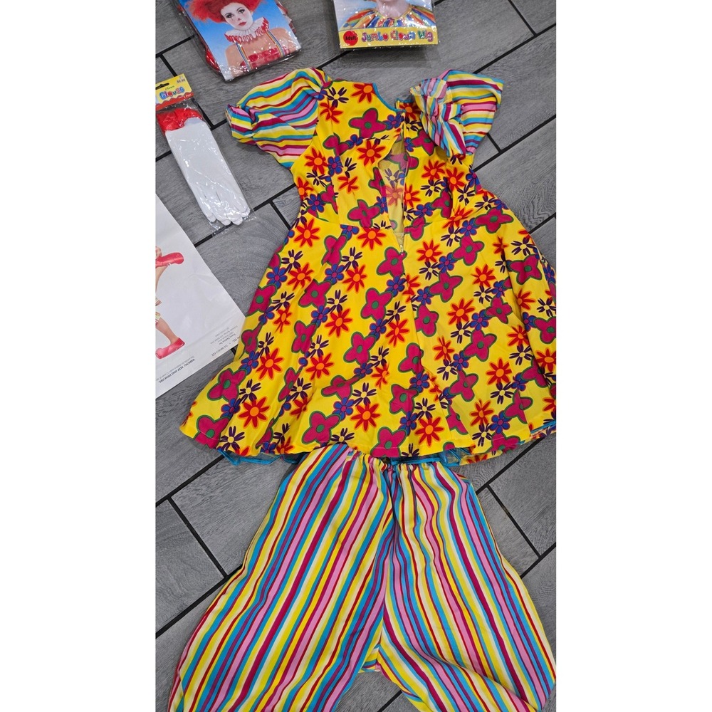 Funny Fashion Clownin Cutie Costume Set Womens Standard 10-12 Wig Gloves Collar